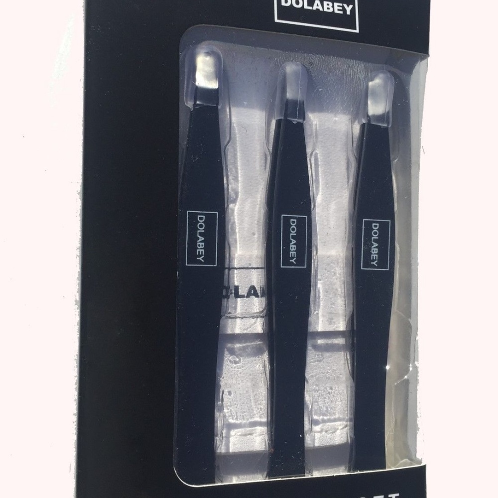 Set of 3 DOLABEY Tweezers - Slant Point Flat Tip
